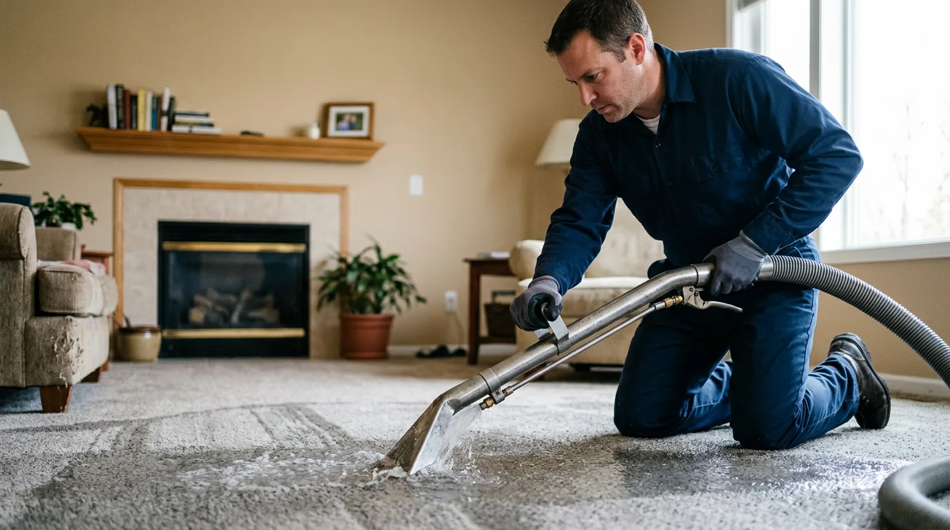 Water damage restoration technician working near Monmouth, IA